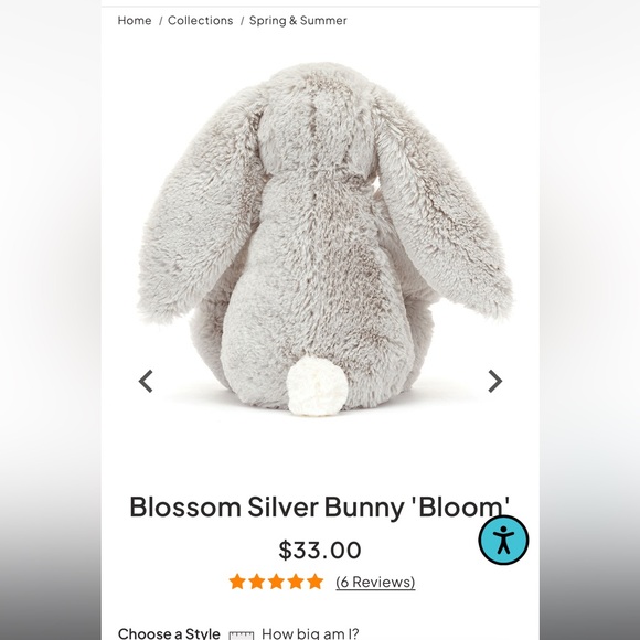 Jellycat Silver Bunny with Floral Ears - Picture 3 of 5